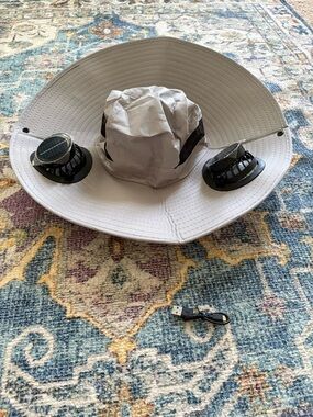 Unisex Outdoor Wide Brim Sun Hat with Solar Fan Hiking Camping